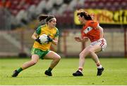 4 August 2018; Geraldine McLaughlin of Donegal in action against Mairaid Tennyson of Armagh during the TG4 All-Ireland Ladies Football Senior Championship quarter-final match between Armagh and Donegal at Healy Park in Omagh, Tyrone. Photo by Oliver McVeigh/Sportsfile