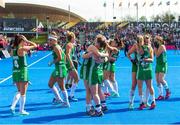 4 August 2018; Ireland players celebrate victory after a sudden death penalty shootout during the Women's Hockey World Cup Finals semi-final match between Ireland and Spain at the Lee Valley Hockey Centre in QE Olympic Park, London, England. Photo by Craig Mercer/Sportsfile