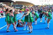 4 August 2018; Ireland players celebrate victory after a sudden death penalty shootout during the Women's Hockey World Cup Finals semi-final match between Ireland and Spain at the Lee Valley Hockey Centre in QE Olympic Park, London, England. Photo by Craig Mercer/Sportsfile