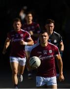 4 August 2018; Galway captain Damien Comer leads his side out ahead of the GAA Football All-Ireland Senior Championship Quarter-Final Group 1 Phase 3 match between Galway and Monaghan at Pearse Stadium in Galway. Photo by Ramsey Cardy/Sportsfile