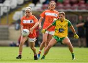 4 August 2018; Lauren McConville of Armagh in action against Therese McCafferty of Donegal during the TG4 All-Ireland Ladies Football Senior Championship quarter-final match between Armagh and Donegal at Healy Park in Omagh, Tyrone. Photo by Oliver McVeigh/Sportsfile