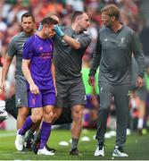 4 August 2018; Liverpool manager Jurgen Klopp speaks to James Milner as he leaves the pitch after picking up an injury during the Pre Season Friendly match between Liverpool and Napoli at the Aviva Stadium in Dublin. Photo by Stephen McCarthy/Sportsfile
