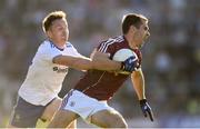 4 August 2018; Cathal Sweeney of Galway is tackled by Fintan Kelly of Monaghan during the GAA Football All-Ireland Senior Championship Quarter-Final Group 1 Phase 3 match between Galway and Monaghan at Pearse Stadium in Galway. Photo by Ramsey Cardy/Sportsfile