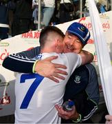 4 August 2018; Monaghan manager Malachy O'Rourke celebrates with Karl O'Connell after the GAA Football All-Ireland Senior Championship Quarter-Final Group 1 Phase 3 match between Galway and Monaghan at Pearse Stadium in Galway. Photo by Diarmuid Greene/Sportsfile