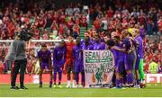 4 August 2018; Liverpool players hold a banner in support of Sean Cox following the Pre Season Friendly match between Liverpool and Napoli at the Aviva Stadium in Dublin. Photo by Stephen McCarthy/Sportsfile