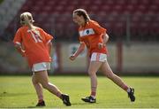 4 August 2018; Aoife McCoy of Armagh celebrates after scoring her side's first goal during the TG4 All-Ireland Ladies Football Senior Championship quarter-final match between Armagh and Donegal at Healy Park in Omagh, Tyrone. Photo by Oliver McVeigh/Sportsfile
