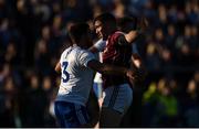 4 August 2018; Damien Comer of Galway tangles with Drew Wylie of Monaghan during the GAA Football All-Ireland Senior Championship Quarter-Final Group 1 Phase 3 match between Galway and Monaghan at Pearse Stadium in Galway. Photo by Diarmuid Greene/Sportsfile