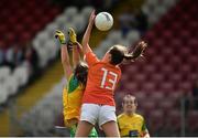 4 August 2018; Aimee Mackin of Armagh in action against Ciara Hegarty of Donegal during the TG4 All-Ireland Ladies Football Senior Championship quarter-final match between Armagh and Donegal at Healy Park in Omagh, Tyrone. Photo by Oliver McVeigh/Sportsfile