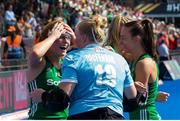 4 August 2018;  Zoe Wilson of Ireland celebrates with team mate Ayeisha McFerran after the Women's Hockey World Cup Finals semi-final match between Ireland and Spain at the Lee Valley Hockey Centre in QE Olympic Park, London, England. Photo by Craig Mercer/Sportsfile