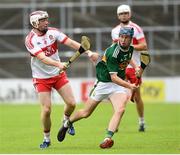 4 August 2018; Shane Conway of Kerry in action against Conor McAllister of Derry during the Bord Gáis Energy GAA Hurling All-Ireland U21 B Championship Final match between Kerry and Derry at Nowlan Park in Kilkenny. Photo by Matt Browne/Sportsfile