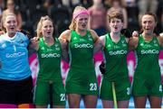 4 August 2018; The Ireland team sing the National Anthem prior to the Women's Hockey World Cup Finals semi-final match between Ireland and Spain at the Lee Valley Hockey Centre in QE Olympic Park, London, England. Photo by Craig Mercer/Sportsfile