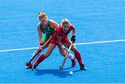 4 August 2018; Zoe Wilson of Ireland puts pressure on Cristina Guinea of Spain during the Women's Hockey World Cup Finals semi-final match between Ireland and Spain at the Lee Valley Hockey Centre in QE Olympic Park, London, England. Photo by Craig Mercer/Sportsfile