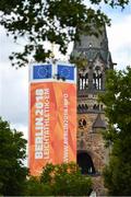 5 August 2018; Signage and branding alongside the Kaiser Wilhelm Memorial Church on the 'European Mile' in Berlin prior to the official opening of the 2018 European Athletics Championships in Berlin, Germany. Photo by Sam Barnes/Sportsfile
