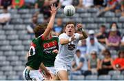 5 August 2018; Brian McLoughlin of Kildare in action against Joe Dawson and Brian O'Malley, behind, of Mayo during the EirGrid GAA Football All-Ireland U20 Championship final match between Mayo and Kildare at Croke Park in Dublin. Photo by Piaras Ó Mídheach/Sportsfile