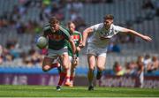 5 August 2018; Jordan Flynn of Mayo in action against David Marnell of Kildare during the EirGrid GAA Football All-Ireland U20 Championship final match between Mayo and Kildare at Croke Park in Dublin. Photo by Daire Brennan/Sportsfile