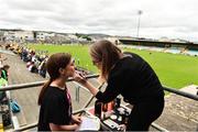 5 August 2018; RTE Sunday Game presenter Joanne Cantwell getting her make-up applied before the GAA Football All-Ireland Senior Championship Quarter-Final Group 2 Phase 3 match between Tyrone and Donegal at MacCumhaill Park in Ballybofey, Co Donegal. Photo by Oliver McVeigh/Sportsfile