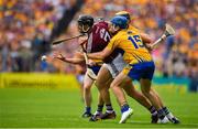 5 August 2018; Aidan Harte of Galway is tackled by Shane O'Donnell and Seadna Morey of Clare during the GAA Hurling All-Ireland Senior Championship semi-final replay match between Galway and Clare at Semple Stadium in Thurles, Co Tipperary. Photo by Brendan Moran/Sportsfile