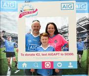 5 August 2018; Pictured is Alan and Aine Davis with 10 year old Liam from Crumlin in attendance marking the donation of the front of the jersey to Aoibheann’s Pink Tie. Guests attended a special pre-match hospitality event before the final Super 8 game between Dublin and Roscommon in AIG Ireland head offices at the IFSC in Dublin. Photo by Matt Browne/Sportsfile