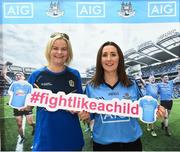 5 August 2018; Pictured is Mairead Flynn from Roscommon and Jenny kavanagh from Dublin in attendance marking the donation of the front of the jersey to Aoibheann’s Pink Tie. Guests attended a special pre-match hospitality event before the final Super 8 game between Dublin and Roscommon in AIG Ireland head offices at the IFSC in Dublin. Photo by Matt Browne/Sportsfile