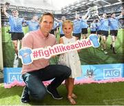 5 August 2018; Pictured is former Dublin player Tomás Quinn with his four year old daughter Clodagh in attendance marking the donation of the front of the jersey to Aoibheann’s Pink Tie. Guests attended a special pre-match hospitality event before the final Super 8 game between Dublin and Roscommon in AIG Ireland head offices at the IFSC in Dublin. Photo by Matt Browne/Sportsfile