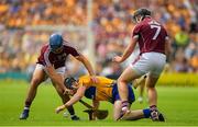 5 August 2018; Tony Kelly of Clare is tackled by Johnny Coen, left, and Aidan Harte of Galway  during the GAA Hurling All-Ireland Senior Championship semi-final replay match between Galway and Clare at Semple Stadium in Thurles, Co Tipperary. Photo by Brendan Moran/Sportsfile