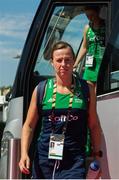 5 August 2018; Megan Frazer of Ireland arrives before the Women's Hockey World Cup Final match between Ireland and Netherlands at the Lee Valley Hockey Centre in QE Olympic Park, London, England. Photo by Craig Mercer/Sportsfile