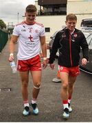 5 August 2018; Michael McKernan and Mark Bradley of Tyrone arrive for the GAA Football All-Ireland Senior Championship Quarter-Final Group 2 Phase 3 match between Tyrone and Donegal at MacCumhaill Park in Ballybofey, Co Donegal. Photo by Oliver McVeigh/Sportsfile