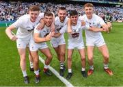 5 August 2018; Kildare players, from left, David Marnell, DJ Earley, John O'Toole, Pádraig Nash and Shane O’Sullivan celebrate after the EirGrid GAA Football All-Ireland U20 Championship final match between Mayo and Kildare at Croke Park in Dublin. Photo by Piaras Ó Mídheach/Sportsfile