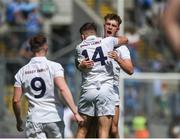 5 August 2018; Kildare players, left to right, David Marnell, Brian McLoughlin, and Ruadhán Ó Giolláin celebrate after the EirGrid GAA Football All-Ireland U20 Championship final match between Mayo and Kildare at Croke Park in Dublin. Photo by Daire Brennan/Sportsfile