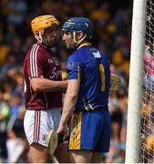 5 August 2018; Davey Glennon of Galway shakes hands with Clare goalkeeper Donal Tuohy after the GAA Hurling All-Ireland Senior Championship semi-final replay match between Galway and Clare at Semple Stadium in Thurles, Co Tipperary. Photo by Ray McManus/Sportsfile