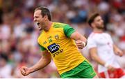 5 August 2018; Michael Murphy of Donegal celebrates after scoring his side's first goal during the GAA Football All-Ireland Senior Championship Quarter-Final Group 2 Phase 3 match between Tyrone and Donegal at MacCumhaill Park in Ballybofey, Co Donegal. Photo by Stephen McCarthy/Sportsfile