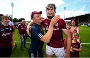 5 August 2018; Joseph Cooney of Galway is congratulated by manager Micheál Donoghue following the GAA Hurling All-Ireland Senior Championship semi-final replay between Galway and Clare at Semple Stadium in Thurles, Co Tipperary. Photo by Ramsey Cardy/Sportsfile
