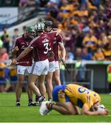 5 August 2018; Galway players David Burke, Daithí Burke, Adrian Tuohy, and Joseph Cooney celebrate as Aron Shanagher of Clare reacts after the GAA Hurling All-Ireland Senior Championship semi-final replay match between Galway and Clare at Semple Stadium in Thurles, Co Tipperary. Photo by Diarmuid Greene/Sportsfile