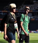 5 August 2018; Thomas Barr of Ireland, right, with his coach, Hayley Harrison, during a practice session prior to official opening of the 2018 European Athletics Championships in Berlin, Germany. Photo by Sam Barnes/Sportsfile