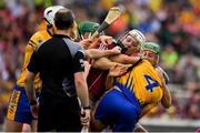 5 August 2018; Joe Canning of Galway in a tussle with Jack Browne of Clare during the GAA Hurling All-Ireland Senior Championship semi-final replay match between Galway and Clare at Semple Stadium in Thurles, Co Tipperary. Photo by Brendan Moran/Sportsfile