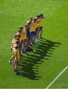 5 August 2018; The Roscommon team stand together for the national anthem ahead of the GAA Football All-Ireland Senior Championship Quarter-Final Group 2 Phase 3 match between Dublin and Roscommon at Croke Park in Dublin. Photo by Daire Brennan/Sportsfile