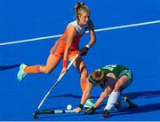 5 August 2018; Shirley McCay of Ireland with a tackle on Xan de Waard of the Netherlands during the Women's Hockey World Cup Final match between Ireland and Netherlands at the Lee Valley Hockey Centre in QE Olympic Park, London, England. Photo by Craig Mercer/Sportsfile
