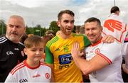 5 August 2018; Ronan McNamee of Tyrone celebrates with supporters after the GAA Football All-Ireland Senior Championship Quarter-Final Group 2 Phase 3 match between Tyrone and Donegal at MacCumhaill Park in Ballybofey, Co Donegal. Photo by Oliver McVeigh/Sportsfile