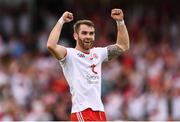 5 August 2018; Ronan McNamee of Tyrone celebrates his side's second goal during the GAA Football All-Ireland Senior Championship Quarter-Final Group 2 Phase 3 match between Tyrone and Donegal at MacCumhaill Park in Ballybofey, Co Donegal. Photo by Stephen McCarthy/Sportsfile