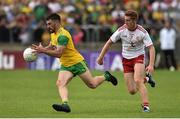 5 August 2018; Paddy McGrath of Donegal  in action against Peter Harte of Tyrone during the GAA Football All-Ireland Senior Championship Quarter-Final Group 2 Phase 3 match between Tyrone and Donegal at MacCumhaill Park in Ballybofey, Co Donegal. Photo by Oliver McVeigh/Sportsfile