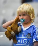 5 August 2018; Dublin supporter Ian Murray, aged 4, from Donaghmede, Co Dublin, watches on during the GAA Football All-Ireland Senior Championship Quarter-Final Group 2 Phase 3 match between Dublin and Roscommon at Croke Park in Dublin. Photo by Daire Brennan/Sportsfile