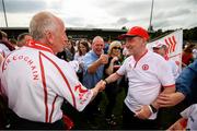 5 August 2018; Tyrone manager Mickey Harte is congratulated by supporters following the GAA Football All-Ireland Senior Championship Quarter-Final Group 2 Phase 3 match between Tyrone and Donegal at MacCumhaill Park in Ballybofey, Co Donegal. Photo by Stephen McCarthy/Sportsfile
