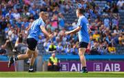 5 August 2018; Eoghan O'Gara of Dublin, left, celebrates scoring his side second goal with team-mate Paddy Andrews during the GAA Football All-Ireland Senior Championship Quarter-Final Group 2 Phase 3 match between Dublin and Roscommon at Croke Park in Dublin. Photo by Piaras Ó Mídheach/Sportsfile