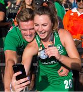5 August 2018; Deirdre Duke of Ireland celebrates with family and friends by taking a selfie after the Women's Hockey World Cup Final match between Ireland and Netherlands at the Lee Valley Hockey Centre in QE Olympic Park, London, England. Photo by Craig Mercer/Sportsfile