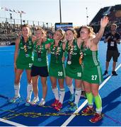 5 August 2018; Ireland players celebrate with their silver medals after the Women's Hockey World Cup Final match between Ireland and Netherlands at the Lee Valley Hockey Centre in QE Olympic Park, London, England. Photo by Craig Mercer/Sportsfile
