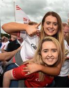 5 August 2018; Tyronne supporters Sarah Meehan and Caithlen Loughran from Dungannon, Co.Tyrone, celebrate following the GAA Football All-Ireland Senior Championship Quarter-Final Group 2 Phase 3 match between Tyrone and Donegal at MacCumhaill Park in Ballybofey, Co Donegal. Photo by Philip Fitzpatrick/Sportsfile