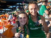 5 August 2018; Roisin Upton and Yvonne O’Byrne of Ireland show off their silver medals after the Women's Hockey World Cup Final match between Ireland and Netherlands at the Lee Valley Hockey Centre in QE Olympic Park, London, England. Photo by Craig Mercer/Sportsfile