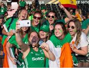 5 August 2018; Kathryn Mullan of Ireland celebrates by taking a selfie with friends and family after the Women's Hockey World Cup Final match between Ireland and Netherlands at the Lee Valley Hockey Centre in QE Olympic Park, London, England. Photo by Craig Mercer/Sportsfile