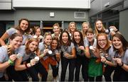 6 August 2018; Irish Hockey players during the Irish Hockey Squad homecoming from the Women’s Hockey World Cup at Dublin Airport in Dublin. Photo by Eóin Noonan/Sportsfile