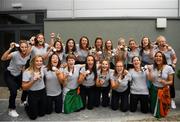 6 August 2018; Irish Hockey players during the Irish Hockey Squad homecoming from the Women’s Hockey World Cup at Dublin Airport in Dublin. Photo by Eóin Noonan/Sportsfile